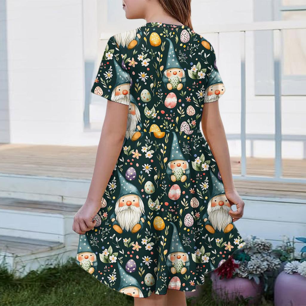 Girl Summer Dress Color & Print Short Sleeve Dress With Pocket Casual Dress Shorts Sleeve Party Dress Easter Day