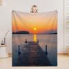 Seaside Scenic Lake Sunset Camping 3D Print Blanket Flannel Warm Cozy Blanket Home Travel Birthday Gift Chair Sofa Room Decor