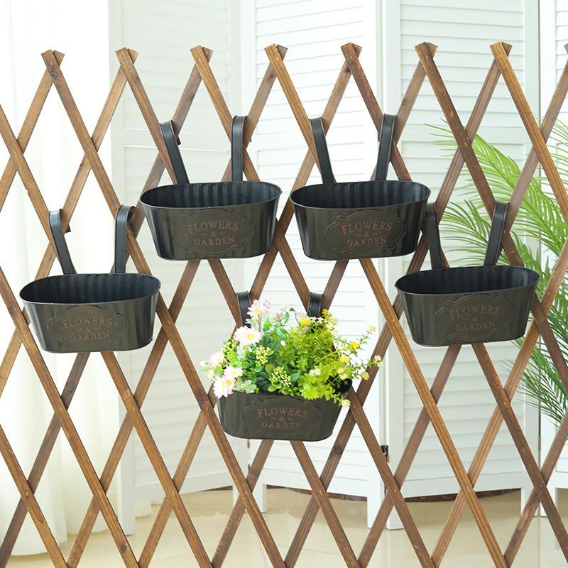 Rustic Vintage Metal Hanging Flower Pot Wall Planter With Drainage Holes & Detachable Hooks For Indoor/Outdoor Home Garden Decor