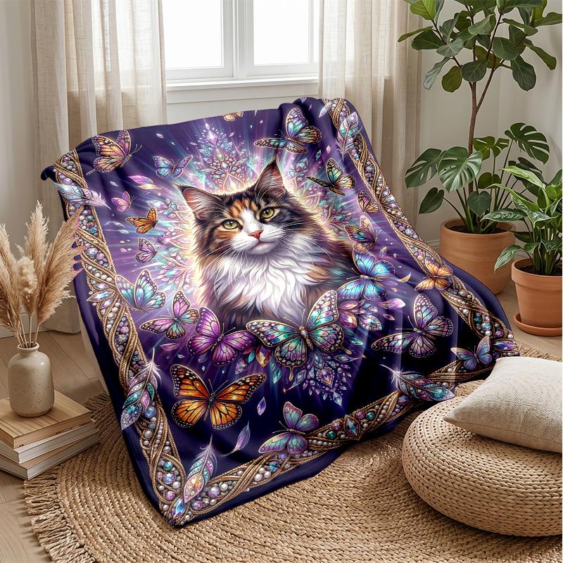 Butterflies and kittens in spring blanket Personalized Name Flannel Blanket Soft Cozy Plush Throw for Sofa Bed Lightweight Home Decor