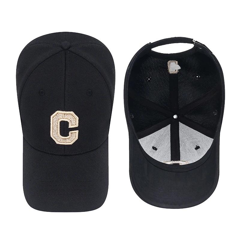 New High Quality Cotton Hardtop Baseball Cap Elastic Pineapple Cloth Material Gold Thread Embroidery Craft C Letter Design Style