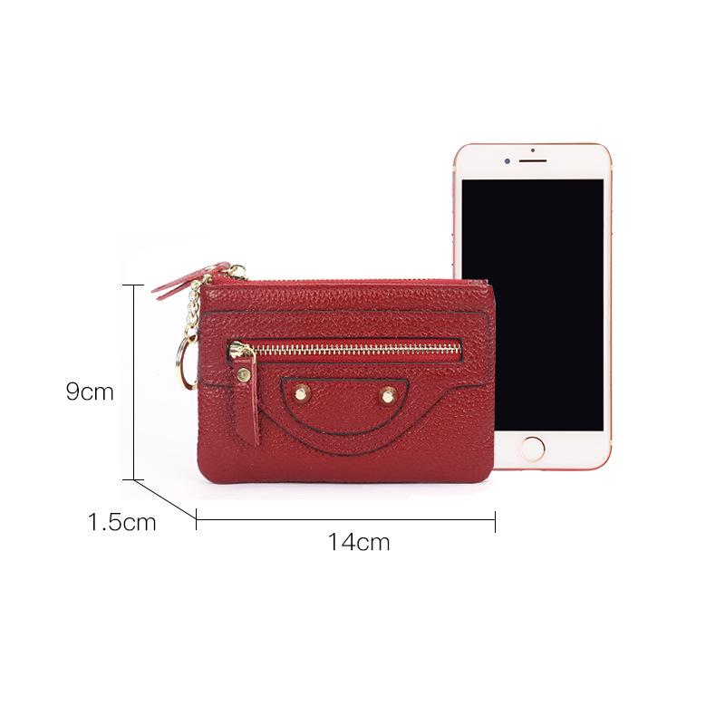 Women's Genuine Leather Mini Coin Purse with Key Ring - Motorcycle Style and Top Cowhide Zipper Wallet