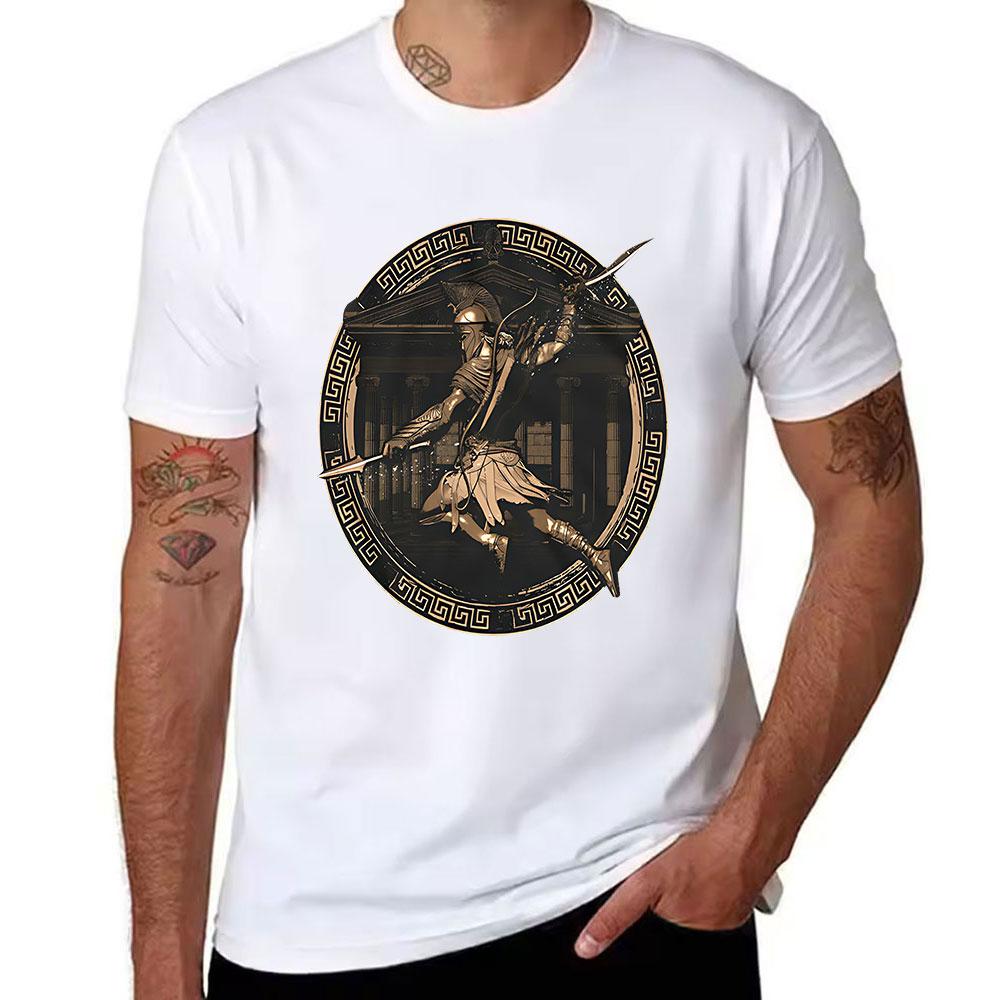 Unisexs Pure Cotton Tshirt Ancient Greek Spartan Warrior Print Retro Mythology Themed Casual Tee For Daily Wear Vacation