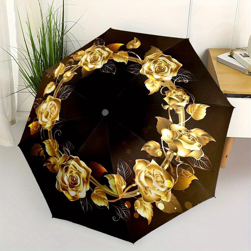 

1pc Golden Rose Wreath Design Umbrella with Plastic Handle,Suitable for All Seasons Home Travel Outdoor UmbrellaB1883