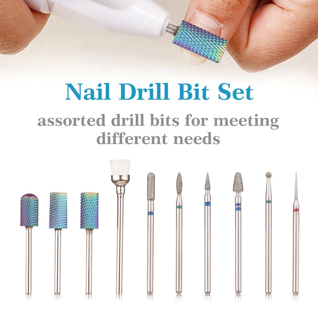 Nail Drill Bit Set Tungsten Steel Drill Bits Mini Cleaning Brushes for Nail Prep Cuticle Nail Gel