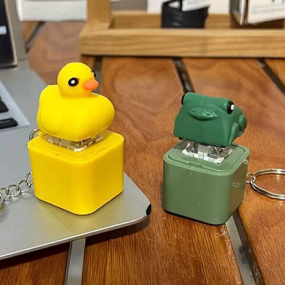 Rechargeable Frog & Duck Fidget Keychain Clicker with LED Light & Croaking Sound Keyboard Stress Relief Toy Keyring