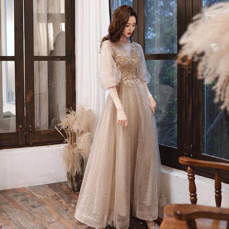 Champagne Annual Meeting Evening Dress Women's 1011 New Banquet Temperament Bridesmaids Student Performance Long Dress