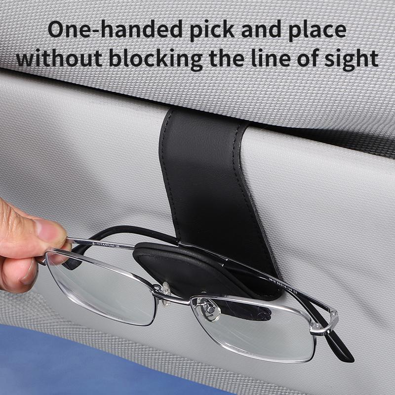 Car Sun Visor Eyeglass Hanger Clip Universal Leather Glasses Ticket Card Holder Sunglasses Storage Clip Multi-Function Accessory