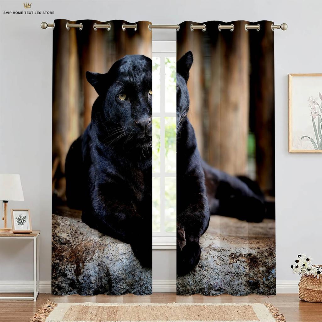 Forest Animal 3D Printing Curtains, Tiger, Lion, Suitable for Bedroom, Living Room, Study, Children's Room, 2 Pcs