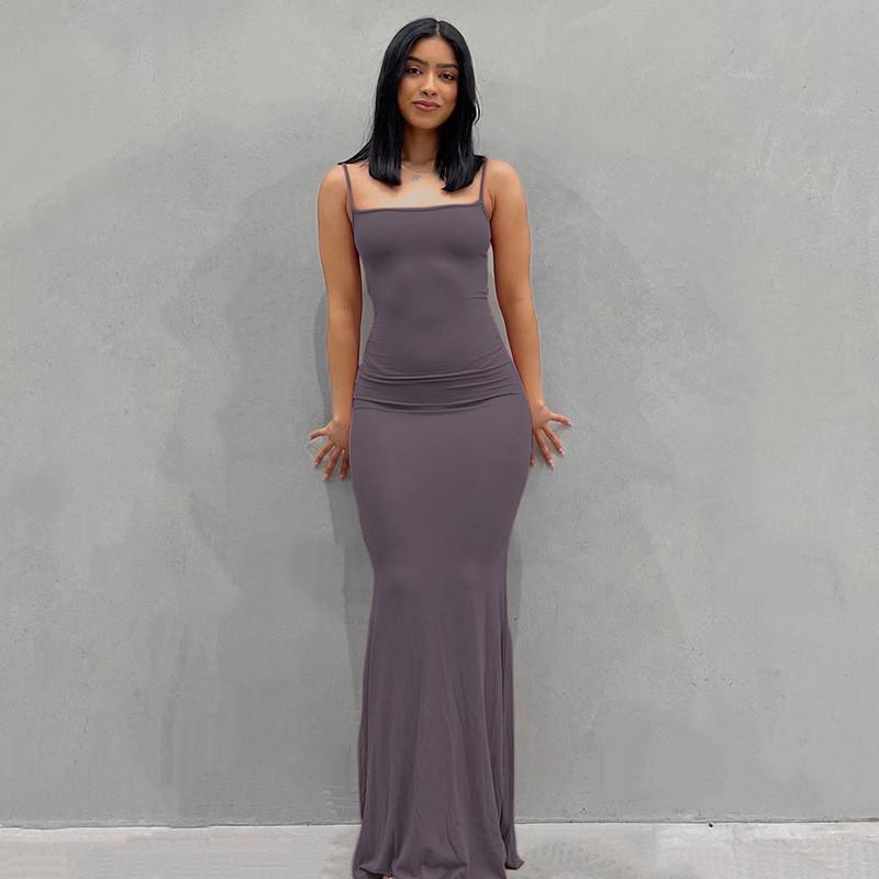 Solid Color Slim Fit Dress With Backless Design For Casual Wear