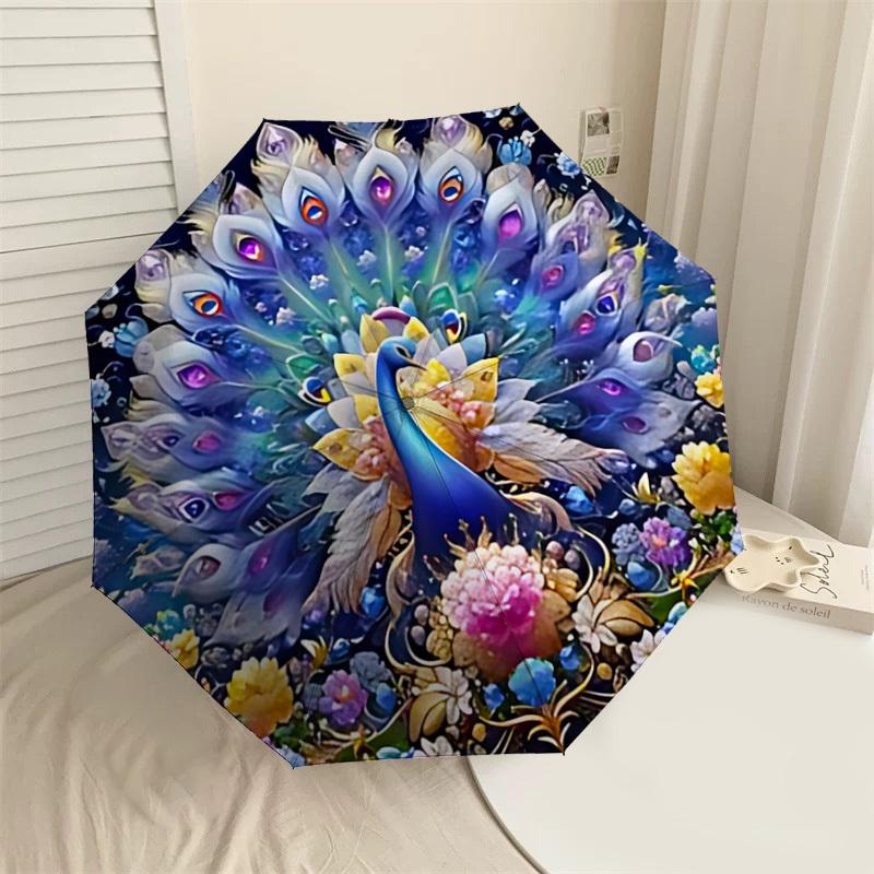 1PC peacock flowers Automatic Open/Close Umbrella with Windproof, 8-Rib Sturdy Canopy, Durable Ribs, Fashionable Design,1285a