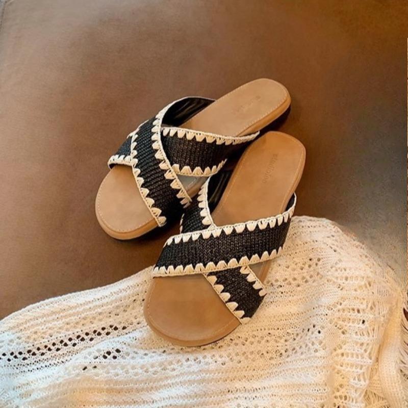 Versatile Shoes Woven Shoes Crossed One-line Versatile Sandals Dragging Women's Shoes New Style Shoes Devotion