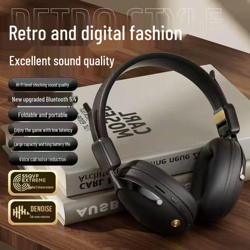Retro Wireless Over-Ear Noise-Cancelling Bluetooth Gaming Headphones