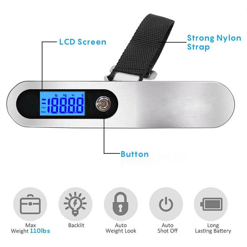 Stainless steel portable hand luggage electronic scale 50kg/10g digital lcd backlight luggage scale suitcase hanging scale