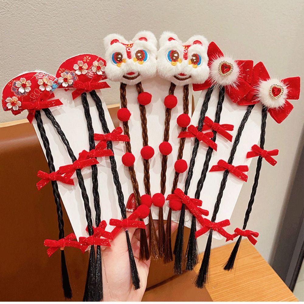 Tassel Wig Hairpin Wig Plush Ball Hairpin Fairy New Year Headwear  Women