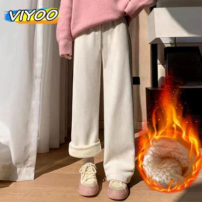Women's New Oversized Winter Corduroy Plus Velvet Thick Pants Trousers Thermal Korean Clothes 2023 Streetwear Y2K Elegant Women