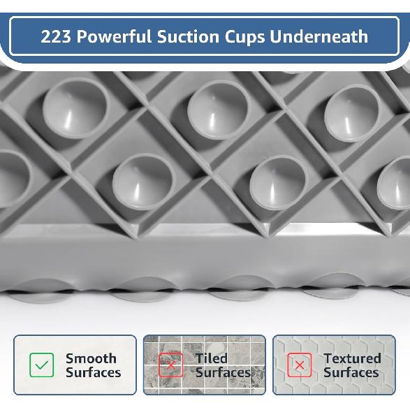 Yolife Non Slip Bathtub Mat, Shower Foot Scrubber Mat, 39 X 16 Inch Extra Long Bath Mat for Tub Non Slip with Suction Cups Drain Holes, Soft TPE Anti