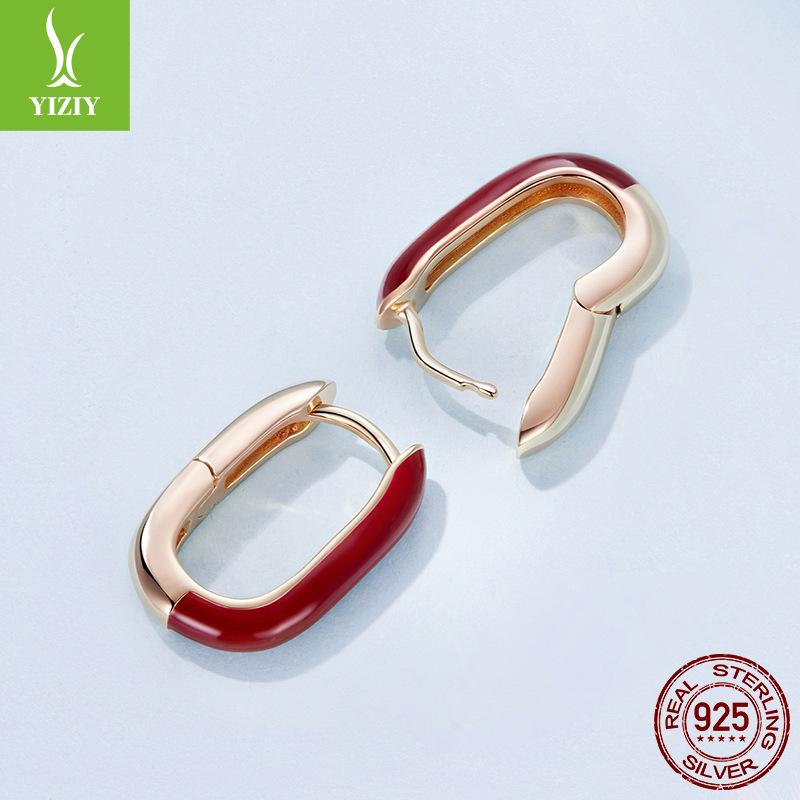 Geometric Angela Red Ear Buckle Women'S Romantic Elegance S925 Sterling Silver Rose Gold Plated Earrings Earrings
