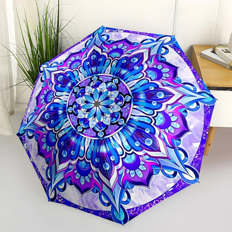 

1pc Mandala Artwork Automatic Folding Umbrella - Portable Collapsible Design, 8-Rib Iron Frame, Durable Fabric yy251125024