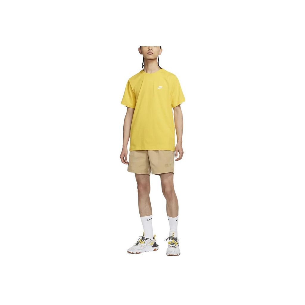 Nike Embroidered Logo Crew Neck T-Shirt Men Tops Yellow AR4999-709
