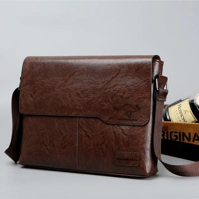 

Men Shoulder Bag For IPAD Leather Business Handbag Men Messenger Bag Large Side Sling Bag Fashion Man Crossbody Bag темно-коричневого