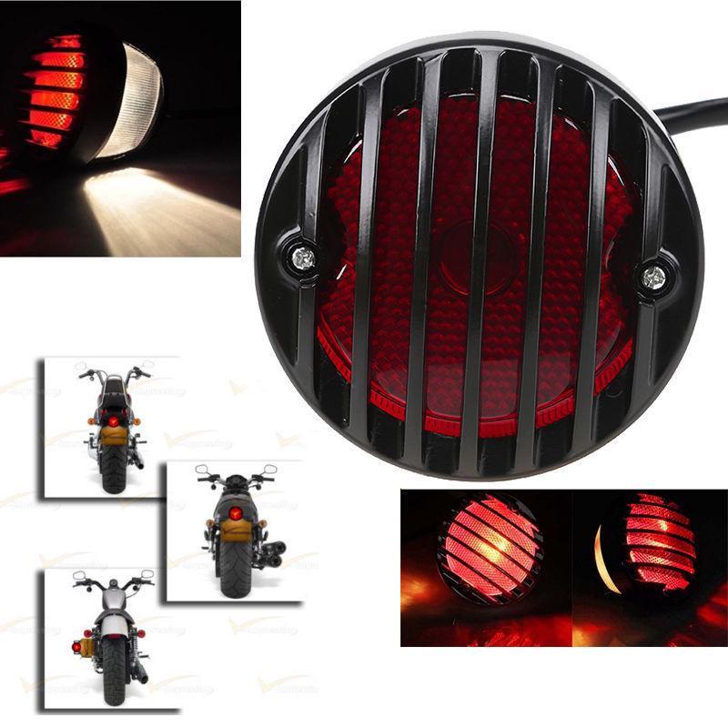 Retro Grille Metal Taillight for Harley XL883 Cruiser - Large Round Brake Light