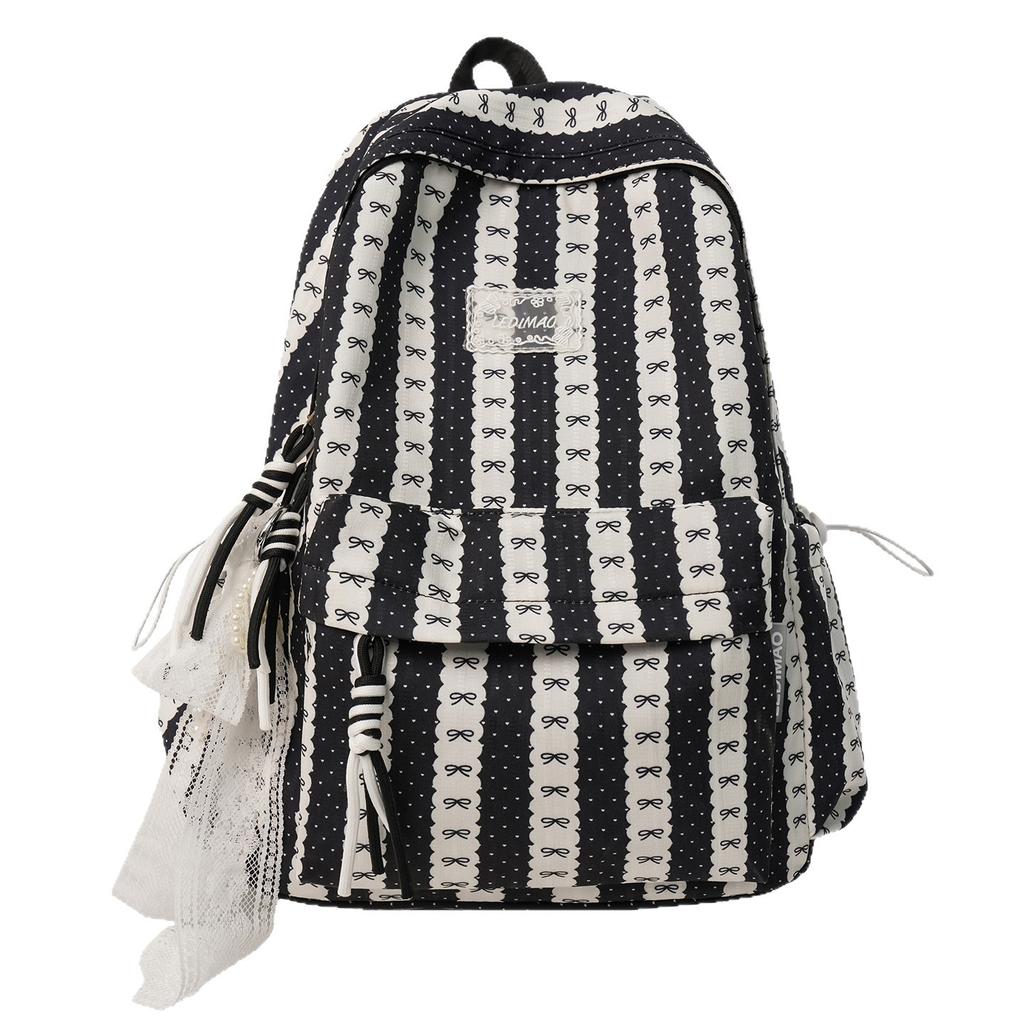 Schoolbag new sweet and cute backpack girls lightweight junior high school student schoolbag striped bow high value backpack