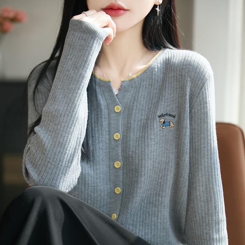 Color-matched Knitted Cardigan Women's Short Coat Sweater Spring-autumn New Style Embroidered Blouse Top