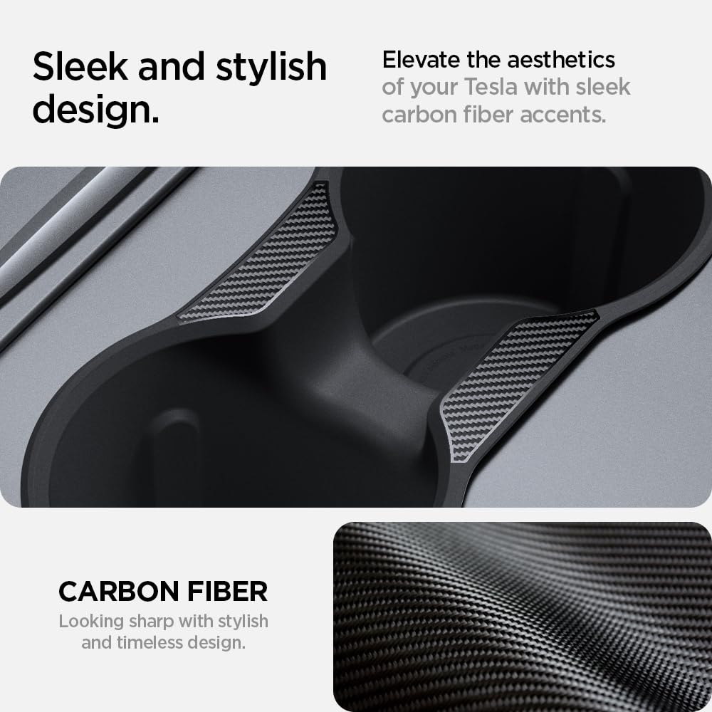 Spigen Tesla Model 3 Y Center Console Cup Holder Insert with Relaxed Tesla Accessories ACP07107 2021-2023 & Grip, (Black)