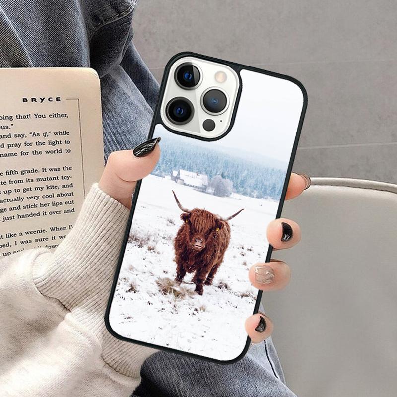 Cute Highland Cow Phone Case for iPhone 17 Air 16 16e 15 Plus for Apple 13 11 12 14 Pro Max Cover coque Shell
