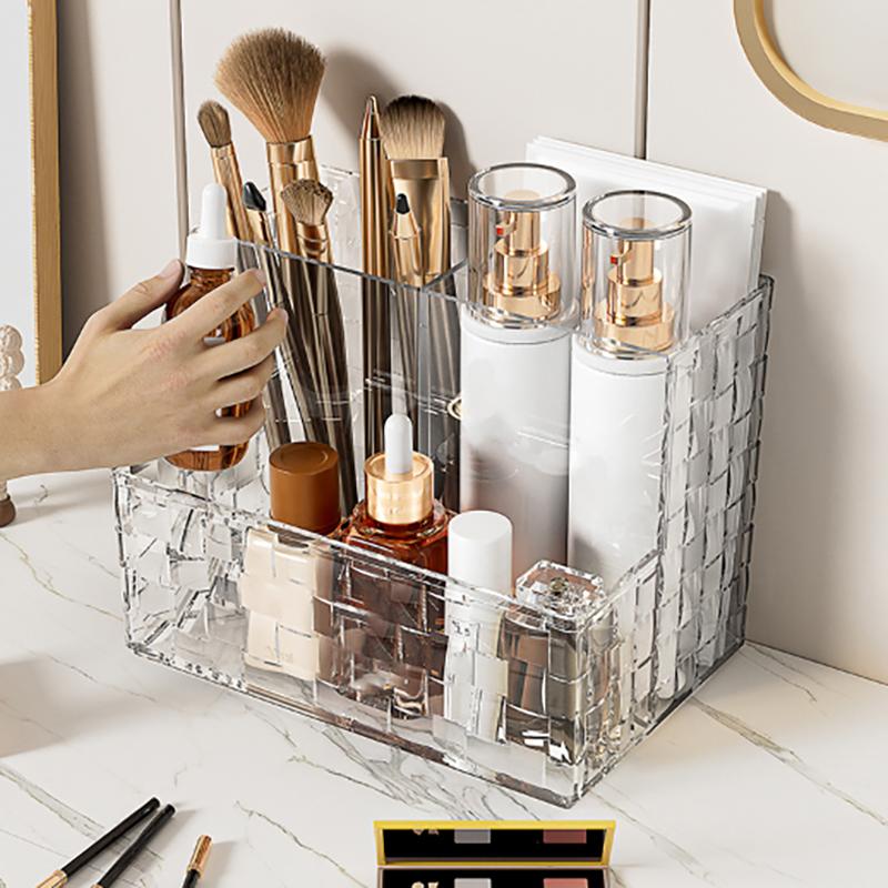 Light Luxury Transparent Desktop Storage Box Multi-Grid Makeup Organizer Box Large Capacity Cosmetics Box Remote Control Holder