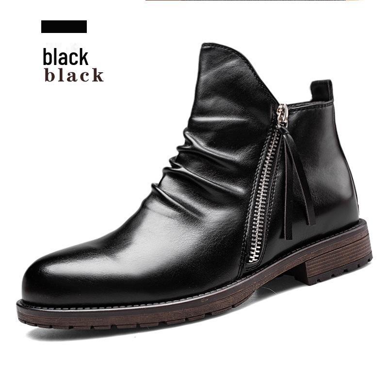 Men's Retro Zipper Pleated Chelsea Boots - New Style Casual Cowboy Design