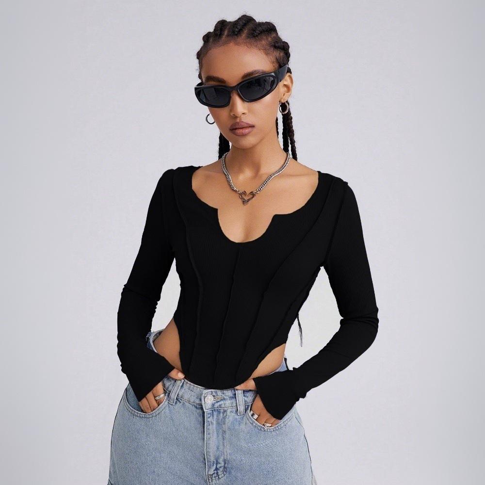 European and American women s street-style T-shirts, spring/summer backstitching fashion tops S чёрный