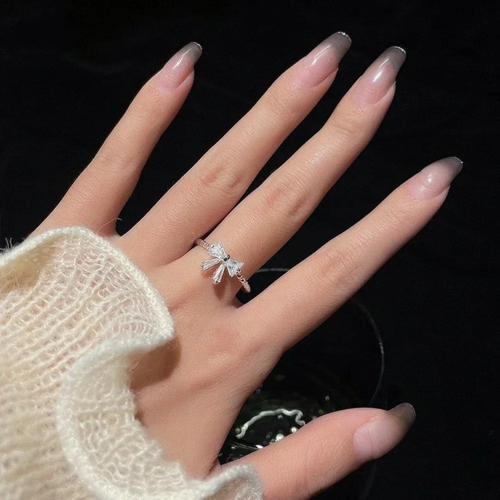 Lovely Bowknot Y2K Rings for Women Fashion Zircon Flower Rings Adjustable Exquisite Rings Design Wedding Party Jewelry Gifts