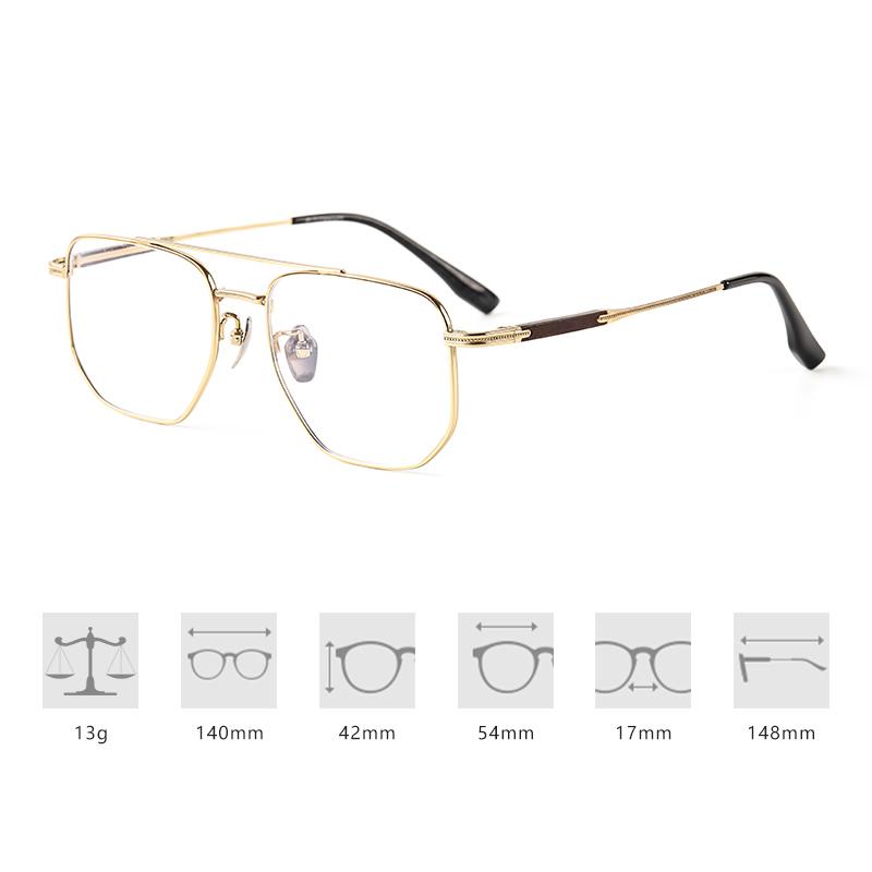 Pure Titanium Frame Sandalwood Inlaid Temple Pilot Double Beams Glasses Big Size Ultra Light  Frame Men's And Women's Eyewear