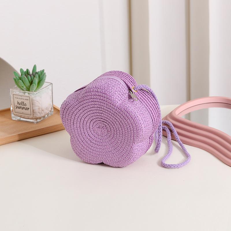 Runde Blumenform Strohtasche Damen Gewebte Crossbody Strandtasche für Damen Mädchen Rattan Umhängetaschen Bonbonfarbe Kleine Handtasche