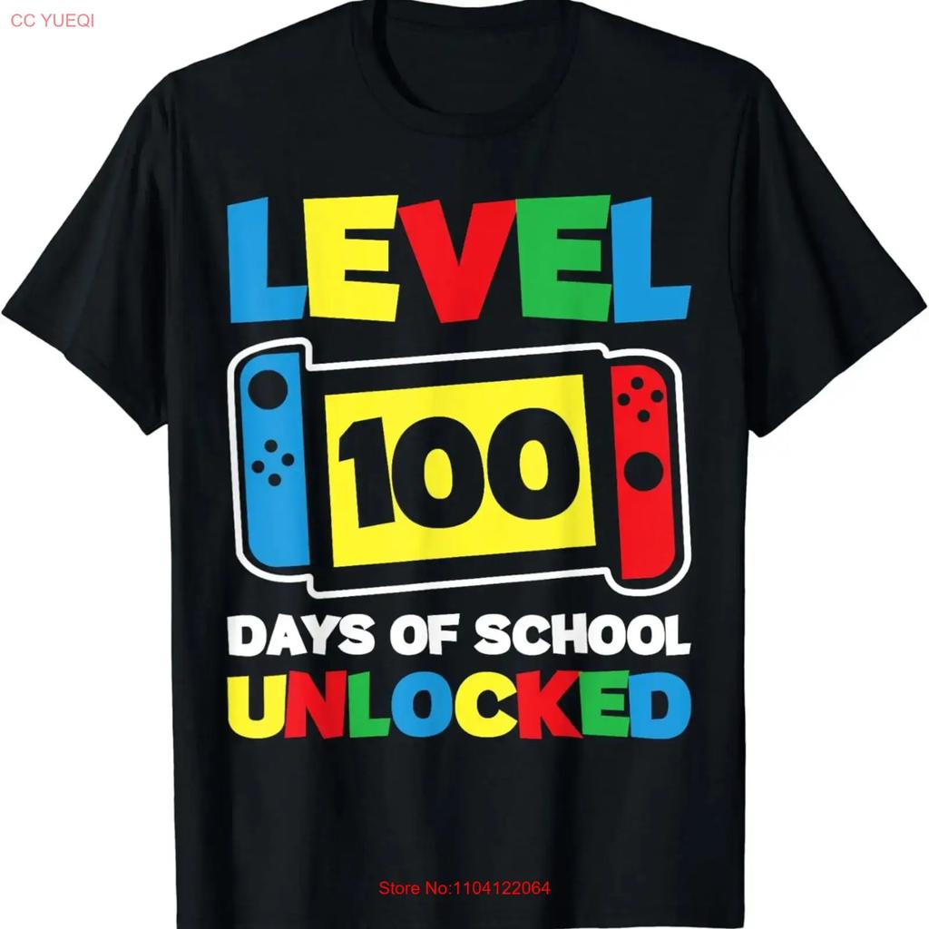 Level 100 Days Of School Unlocked Gamer Video Games Boys T Shirt Vintage Casual Breathable Graphic Streetwear