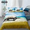 Ocean Duvet Cover Set Queen Double Size Polyester Ocean Animals Fishes Tortoise and Rainbow Color Coral Printed Comforter Cover