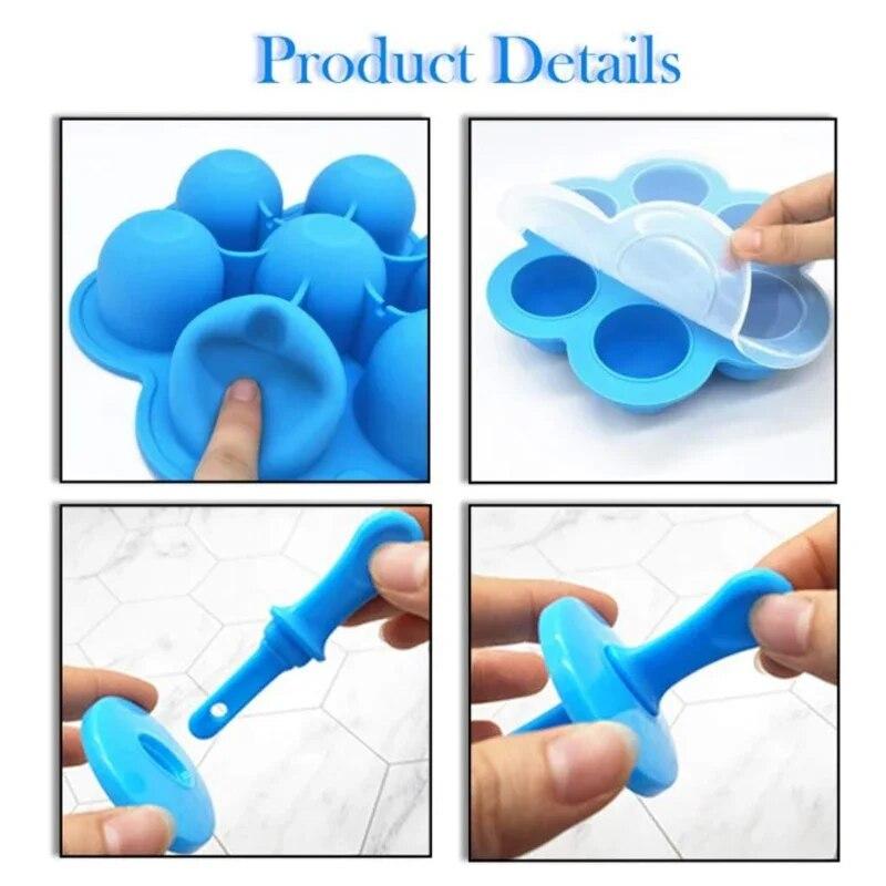 Stampo in Silicone per Gelato a Bastoncino Fai da Te a 7 Fori, Pallina per Gelato, Stampini per Popsicle, Frullati di Frutta per Bambini, Accessori per la Cucina di Casa