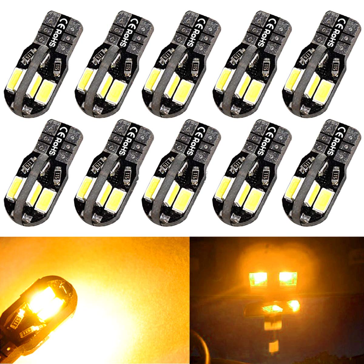 

MDLUFY Car T10 Side Turn Signal Amber W5W 168 194 8SMD Clearance Lamp LED a оранжевый