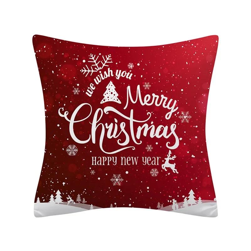 Christmas Pillowcase  Pillowcase Polyester Merry Christmas Print Sofa Cushion Decoration Pillowcase Christmas Gift,(13) 30x30cm