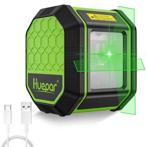 

Huepar FC011G Green Laser Level, 2-Line and Cross Line Laser with Automatic Correction, Tilt Mode, High Brightness, Easy Operation, IP54, and Type-C R