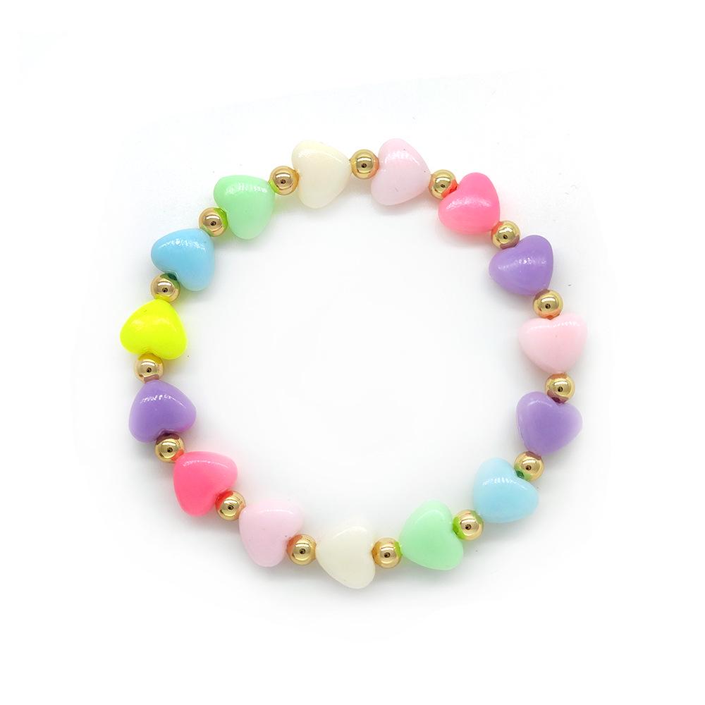18K Gold Plated Woven Heart Macaron Color Beaded Copper Bracelet for Women