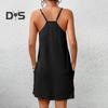 Damen Nachthemd Ärmelloses Chemise Pyjamakleid Spaghettiträger Racerback Tankkleid mit Taschen Sommer Lockere Nachtwäsche