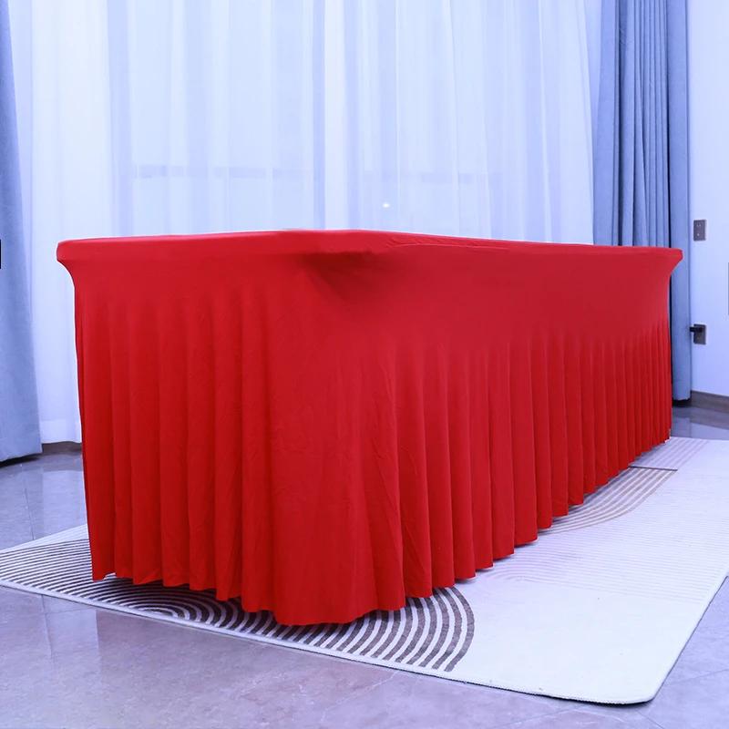 4/6/8 FT Stretch Table Cloth Polyester Rectangle Washable Table Cloth Solid Color for Birthday Wedding Events Party Decoration