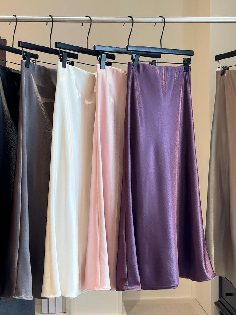 2025 High-Waisted Satin Mermaid Skirt - Women's Mid-Length A-Line in Autumn/Winter