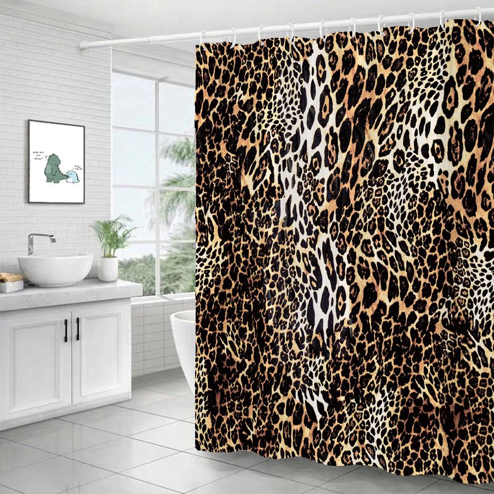 Shower Curtain Modern Style Leopard Print Polyester Waterproof Bathroom Curtain Partition Curtain Shower Curtain With Hooks