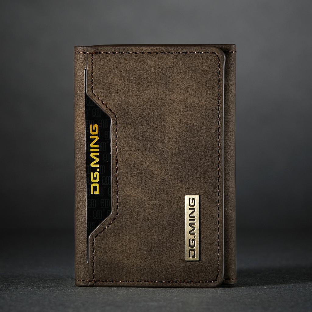 Tri-fold card bag, card cover, high-end retro PU card bag, leather case, multi-functional magnetic card bag