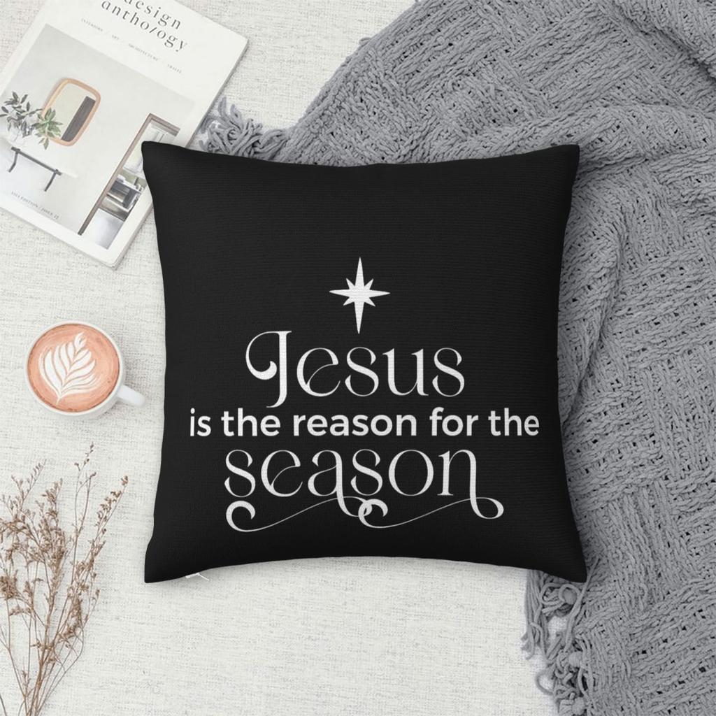 Jesus Is The Reason For Season Pillowcase Polyester Linen Velvet Pattern Zip Decor Room Cushion Cover