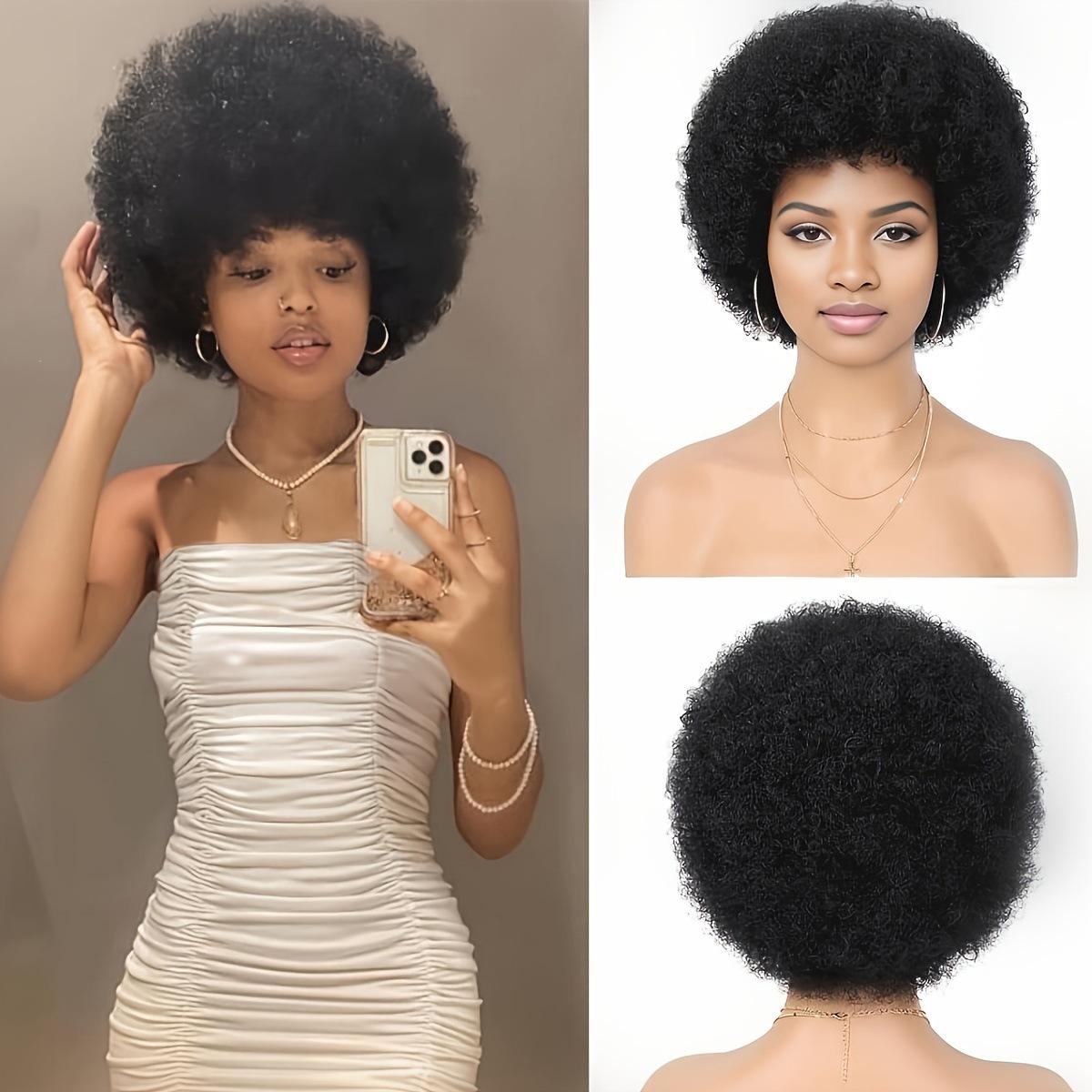 

Small African Curly Afro Wig Synthetic Hair Short And Fluffy Afro Wig Set High-Temperature Fiber Material Natural And Realistic Easy To Care 8inches&1pc